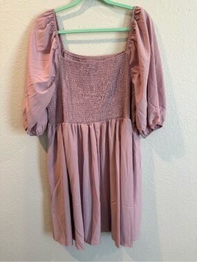Women’s Pink Puff-Sleeve Smocked Dress